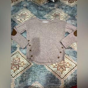 Blu Pepper Heathered Mauve Scoop Neck Sweater with Button Detail